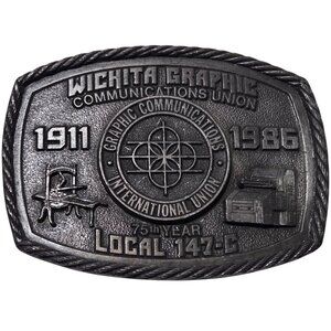 Wichita Graphic Communications  Belt Buckle Union Kansas 1986 Visual Design VTG